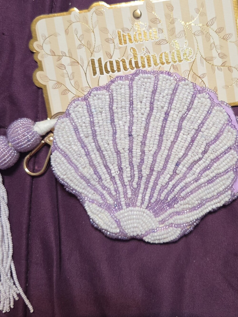 India Handmade Beaded Shell Wristlet - White & Light Purple